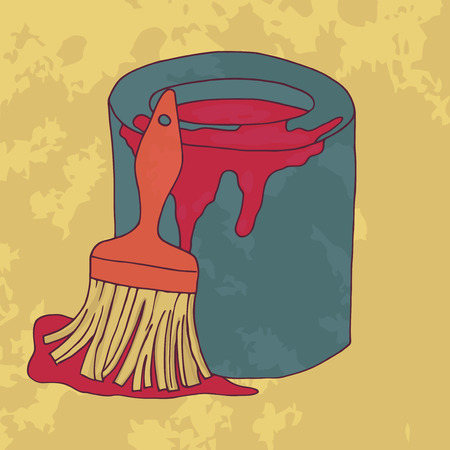 The paint for the repair with a brush. Red paint vector illustration.のイラスト素材
