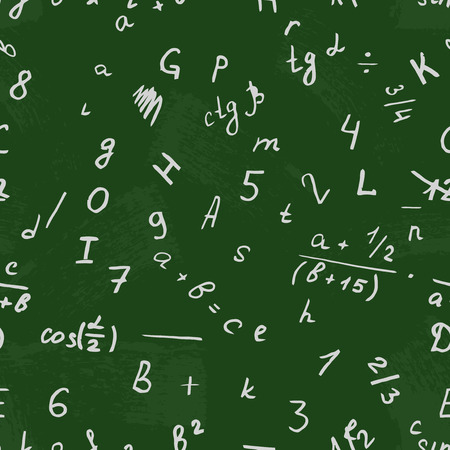 Letter drawing on a blackboard. Alphabet vector. Number and text. Seamless pattern background schoolのイラスト素材