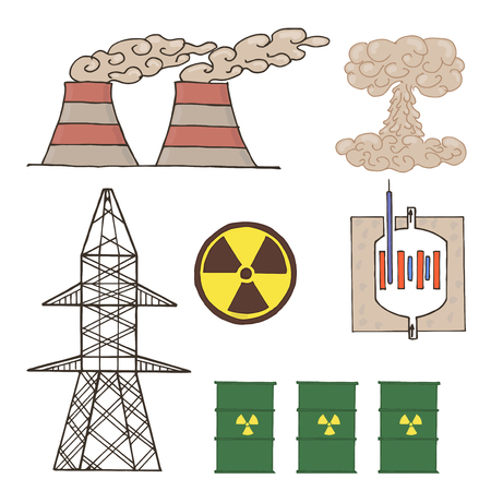 A set of icons nuclear energy. Nuclear energy vector. Development of nuclear energy.のイラスト素材
