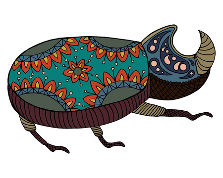Tangle pattern and zen doodle bug. Beetle insect vector illustration. Coloring book for adult.のイラスト素材