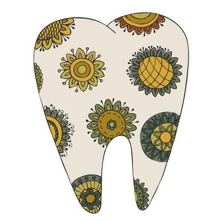Tangle pattern and zen doole tooth. Dental vector illustration. Coloring book.のイラスト素材
