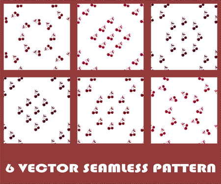 Six seamless pattern background with cherry. Berries vector stylized images.のイラスト素材