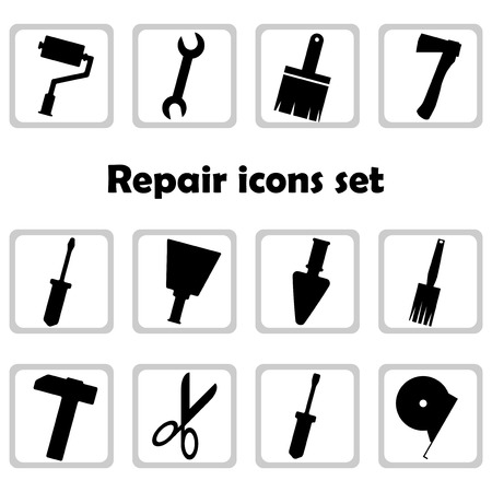 Repair icons set. Vector symbols tools. Construction silhouettes.のイラスト素材