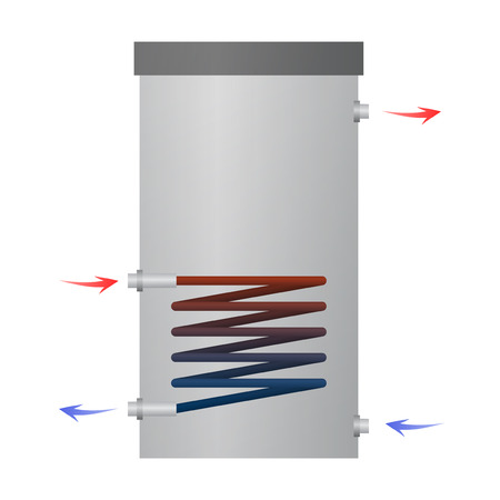 Hot water heater vector illustration. Internal parts. The heating circuit. The water flows indicated by arrows. Appliances.のイラスト素材