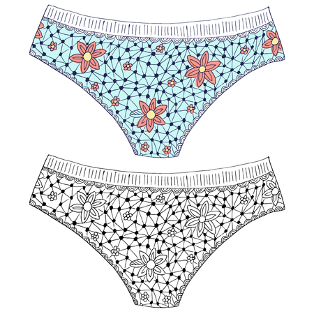 Textile panties tangle pattern. Underpants vector illustration. Underwear for woman coloring bookのイラスト素材
