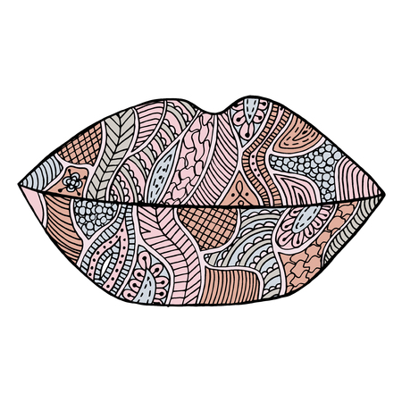 Lips vector illustration. Lipstick zen. Kiss tangle pattern. Makeup doodle.のイラスト素材