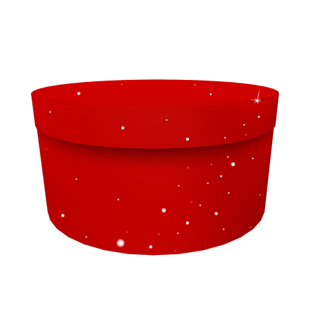 Gift red box for xmas party. Surprise with shine glitter snow. Christmas holiday vector illustration.のイラスト素材