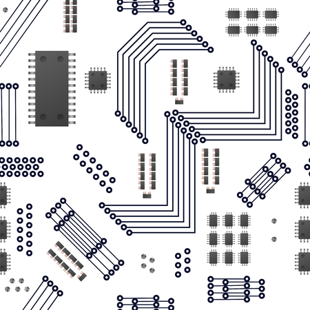 Hi-tech technology vector illustration. Micro chip seamless pattern background.