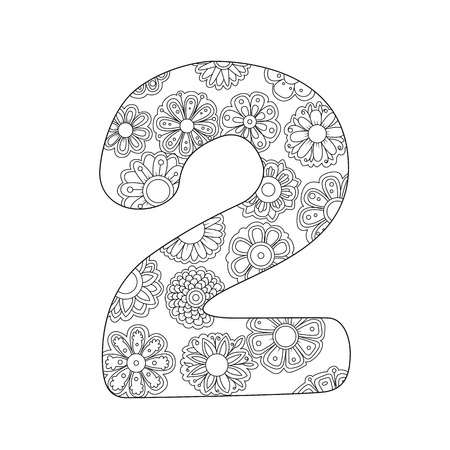 Zen coloring book for adults number two. Figure 2 tangle pattern. Floral ornament vector illustration. Birthday.のイラスト素材