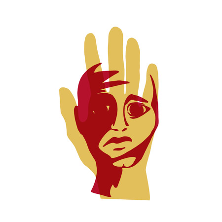 The violation of human rights. The hand and the face of a man. Vector illustration.のイラスト素材