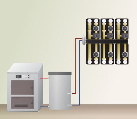 Solid fuel boiler with accumulator tank.のイラスト素材