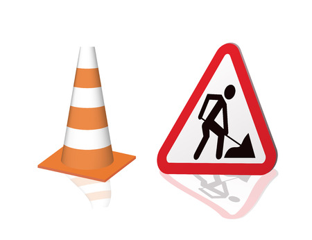 Road sign road repair and safety cones.のイラスト素材