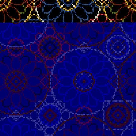 Cross stitch vector illustration. Bright seamless dark pattern background for scrapbooking.