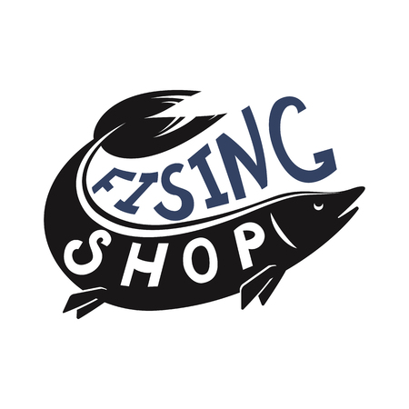 Fish shaped silhouette. The emblem of the fishing shop. Vector illustration.のイラスト素材