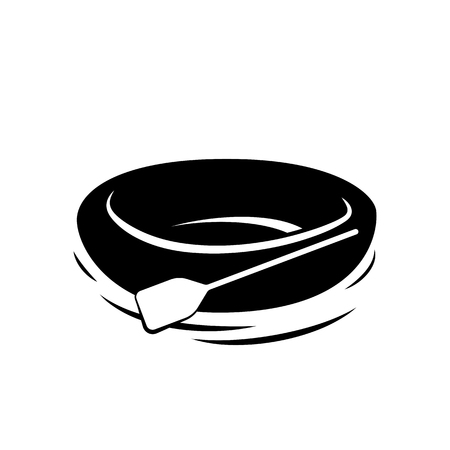Rubber boat with paddle. Black and white icon. Vector illustration.のイラスト素材
