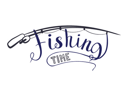 Fishing time isolated on a white background. Handwritten text. Vector illustrationのイラスト素材
