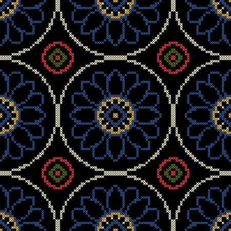 Vintage background with cross stitch vector illustration. Seamless pattern.