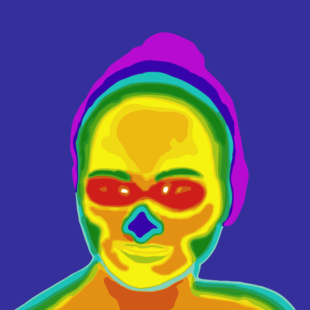 Thermal imager medical scan. Human head vector illustration. The image of a portrait using Infrared Thermograph.の写真素材