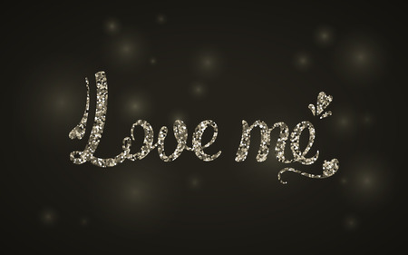 Love me the inscription in silver sequins. Vector illustration. Valentine day. Greeting card.のイラスト素材