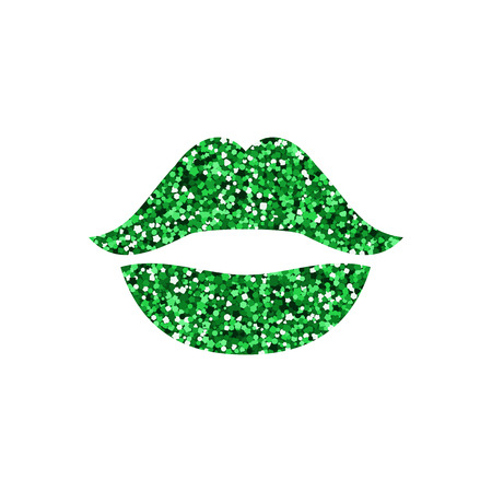 Green lips with sparkle. Vector illustration. Icon kissのイラスト素材
