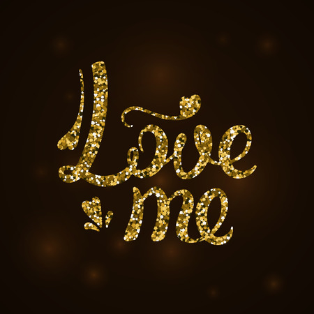 Love me the inscription in gold sequins. Vector illustration. Valentine day.のイラスト素材