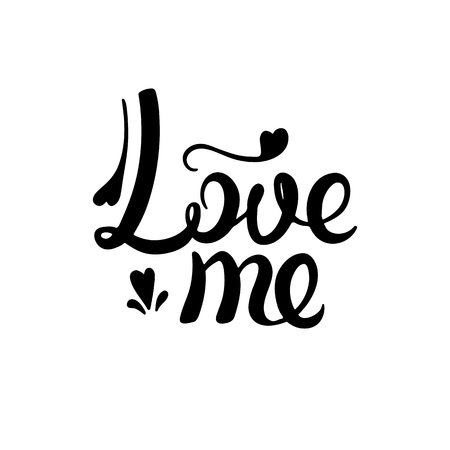 Love me. Vector illustration. Handwritten black and white calligraphy Valentine dayのイラスト素材