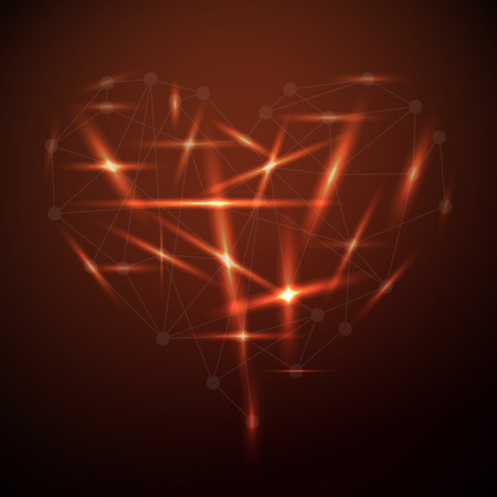 Glowing shape of the heart. Valentines day. Red card.のイラスト素材