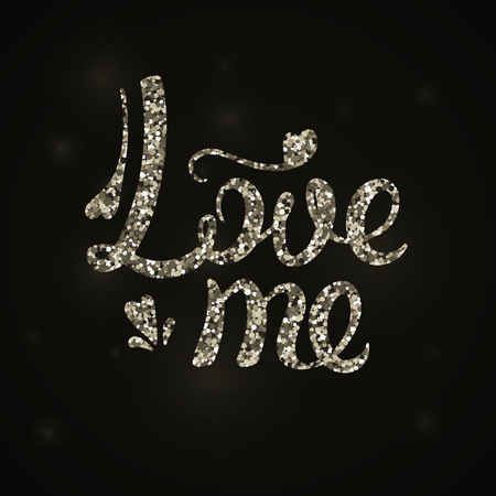 Love me the calligraphy in silver sequins. Vector illustration. Valentine day.のイラスト素材