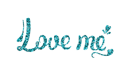 Love me the inscription in blue sequins. Vector illustration. Valentine day. Bright color greeting card.のイラスト素材