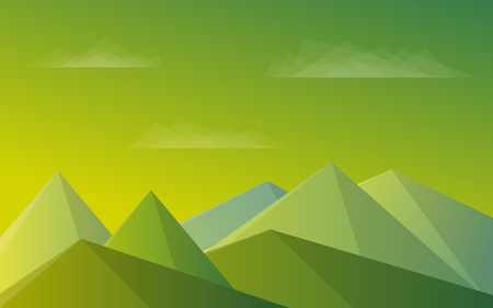 Mountains, blue sky, clouds. Morning green landscape Vector illustrationのイラスト素材