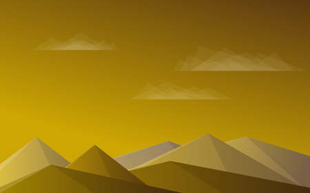Mountains, blue sky, clouds. Evening gold landscape Vector illustrationのイラスト素材