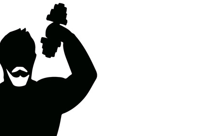 A banner with a bodybuilder. Stylized design. Vector illustration.のイラスト素材