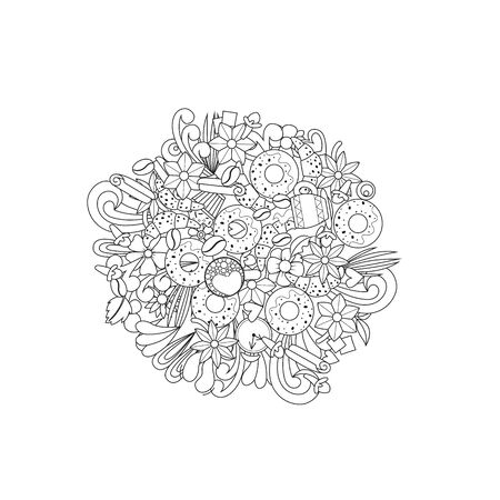 Coffee cups design. Doodle pattern. Vector illustrationのイラスト素材