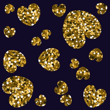 Golden shape of hearts on dark background. Vector illustration sequins.のイラスト素材