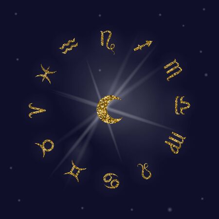 Zodiac sign. Astrological horoscope. Vector illustration banner. Outer space, star and moonのイラスト素材
