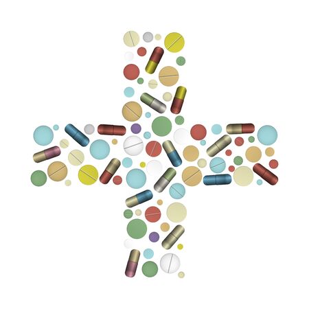 Cross shape with tablets. Medical design. Vector illustration.のイラスト素材