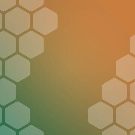 Abstract green and orange background with hexagons. Web blank card design. Vector illustration.
