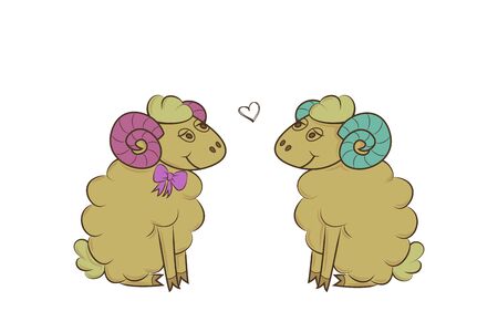 Boy and girl sheep. Valentine day. Heart, love Vector illustrationのイラスト素材