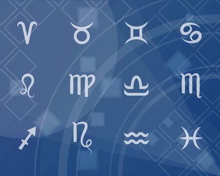 Zodiac sign set. Astrological horoscope. Vector illustration. Blue abstract backgroundのイラスト素材
