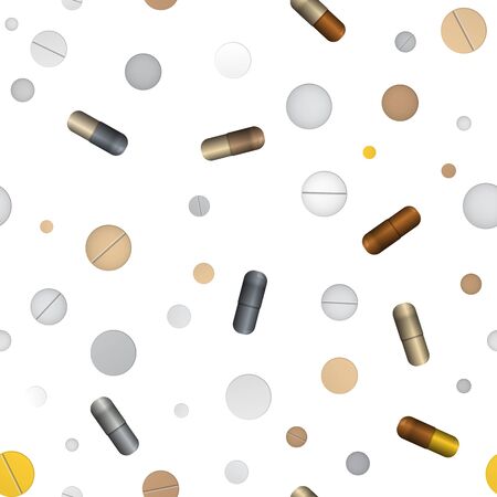 Pill and tablet, capsules. Vector illustration. Seamless pattern background.のイラスト素材