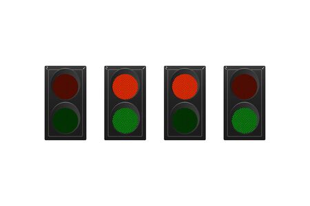 Set of simple traffic lights. Red and green. Vector illustration.のイラスト素材