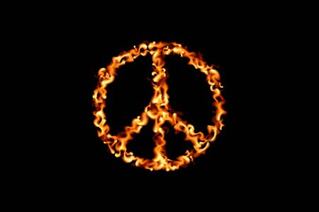 Peace sign fire texture on black background. Vector illustration.