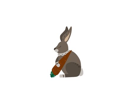 Gray rabbit with carrot. Sweet dreams. Vector illustration.のイラスト素材