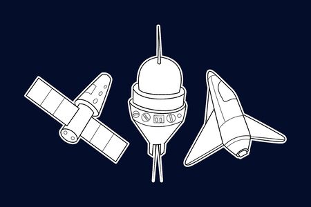 Rocket, shuttle and spaceship. A set of space ships. Vector illustration.のイラスト素材