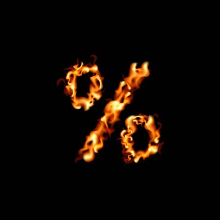 Percent sign. Fire sale design on black background. Vector illustration