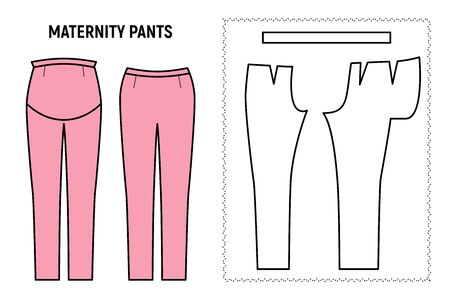 Maternity trousers for woman. Pants vector pattern for tailor. Technical design illustration and sketch.のイラスト素材