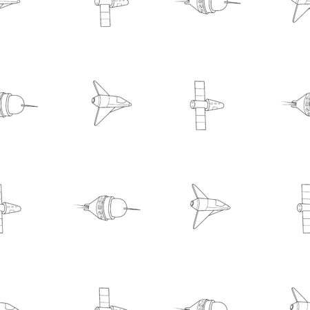 Rocket, shuttle and spaceship. Cosmos seamless pattern background. Vector illustration.のイラスト素材