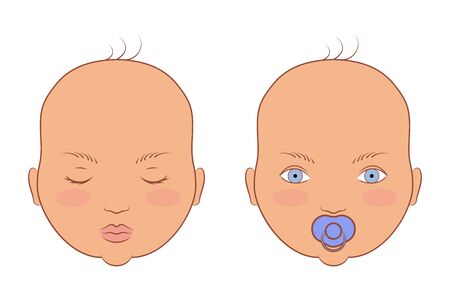 Caucasian twins boys. Vector illustration of the portrait of cute babies.のイラスト素材