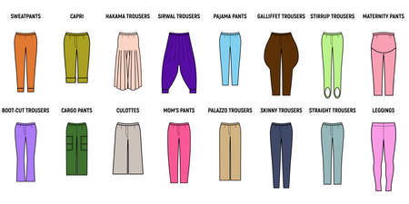 Trousers for woman set. Pants vector illustration for girls.のイラスト素材