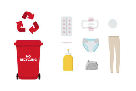 Red bin for no recycling trash vector illustration design.のイラスト素材